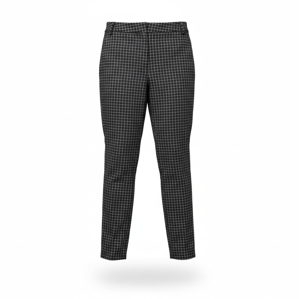 Nine West Womens Slim Ankle Dress Pants Black White Grid Plaid Trousers Size 12